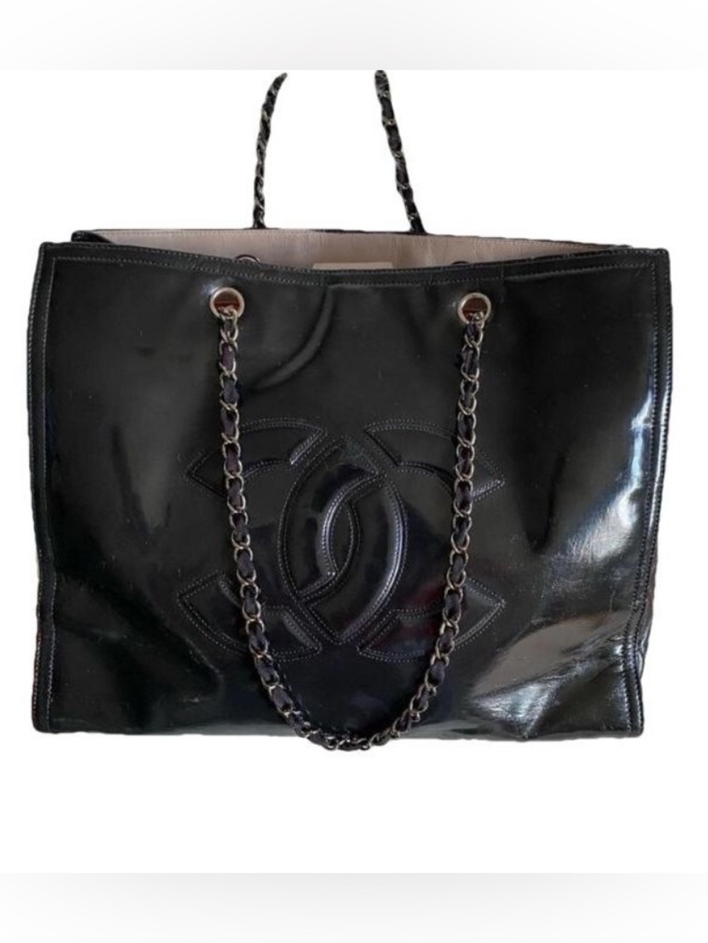 🛍️ CHANEL Authentic Black Patent Leather Bon Bon Tote